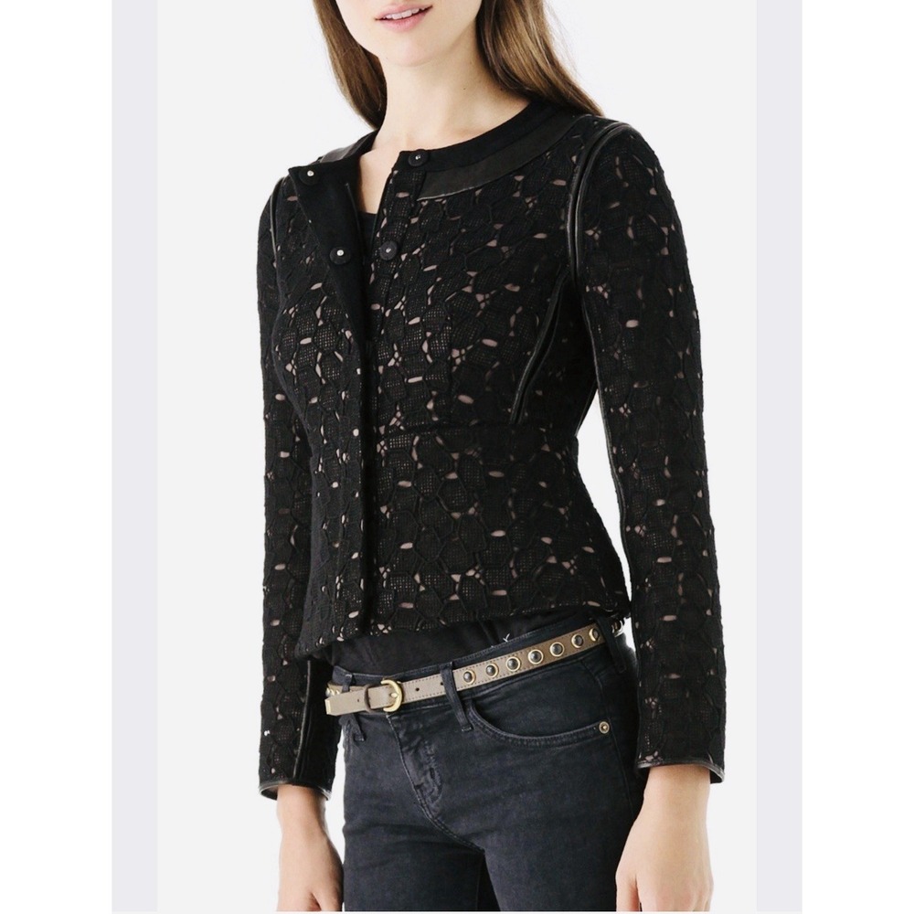 Diane Von Furstenberg DVF Maya Pebble Lace Full‎ Zip Blazer Jacket Size 6 Modal